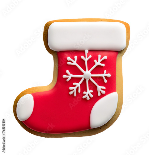 Isolated red sock shaped icing cookie biscuit