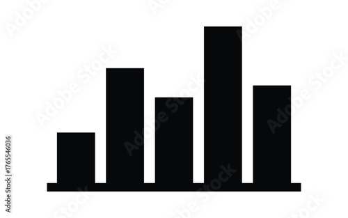 Black Bar Chart Graph Illustration Against White Background, Simple and Clean