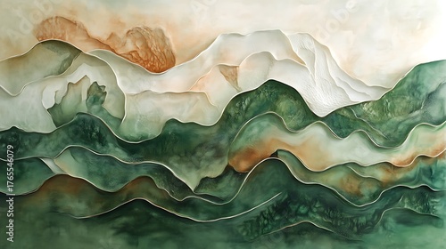 Fluid organic textures with soft gradients of light greens and yellows, resembling the layers of plant leaves 