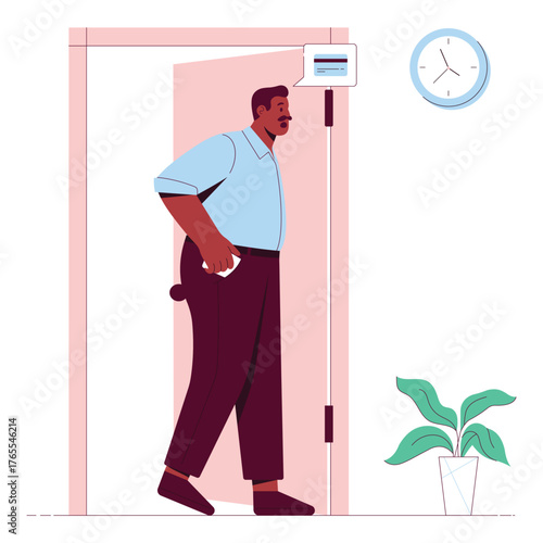 Person realizing wallet is missing while rushing out – Illustration 
