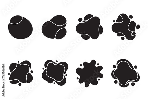 Blob shape organic, vector illustration set. Collection from abstract forms for design and paint. Liquid silhouette drop in modern style. Basic stains isolated elements on white background
