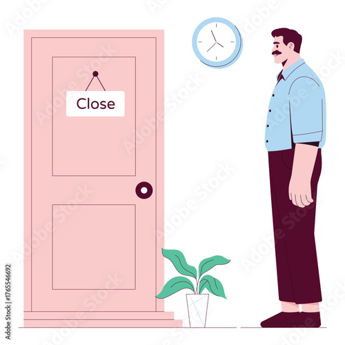 Worker entering office embarrassed for being late – Illustration 
