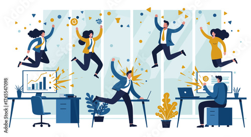 Joyful Business Team Celebrating Success with Excitement.