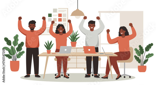 Diverse Team Celebrating Success in Modern Office Setting