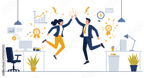 Business Colleagues Celebrating Success with High Five