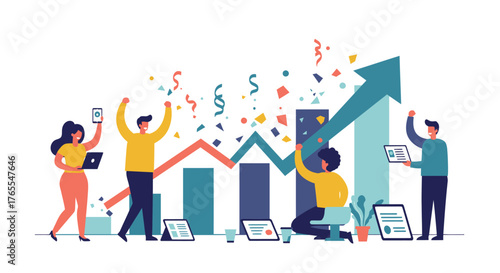 Business Team Celebrating Success with Rising Chart