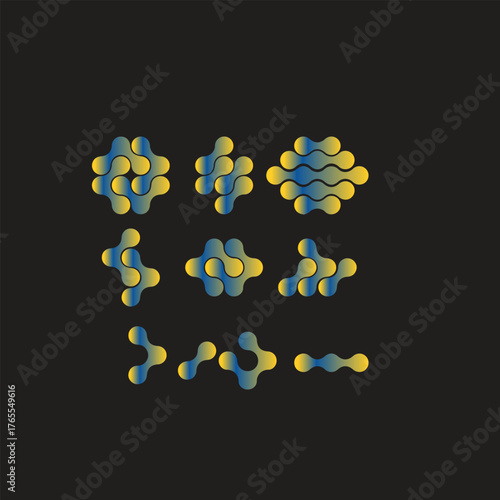 Technology connection logo design, fluid transition sign, integration abstract symbol. circles point movement,
