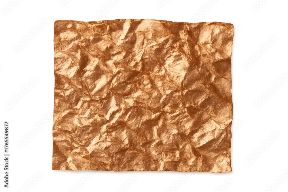 Fototapeta premium Crumpled copper foil texture background on transparent