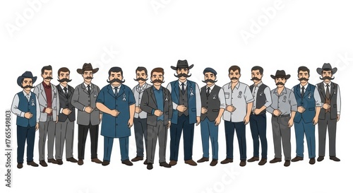 Movember celebration for men’s health awareness featuring diverse group of men with mustaches in traditional attire