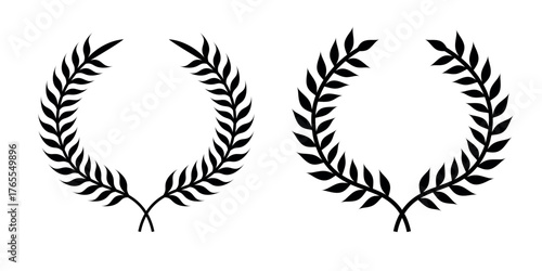 Set of circular laurel wreath. Emblem floral Greek branch of oak leaves, eucalyptus leaf, Wheat, winner award, champion medal, swirls, twigs and flower ornaments vector	