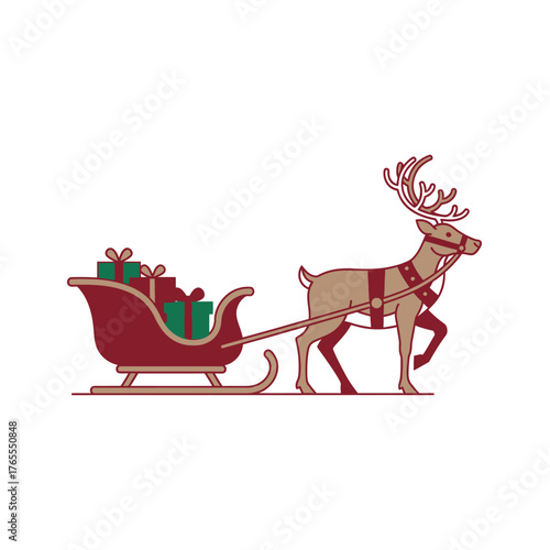 Christmas reindeer pulling a sleigh full of gifts.