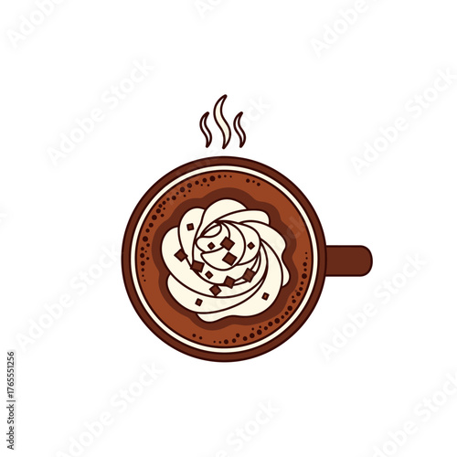 Topdown view of a hot chocolate with whipped cream.