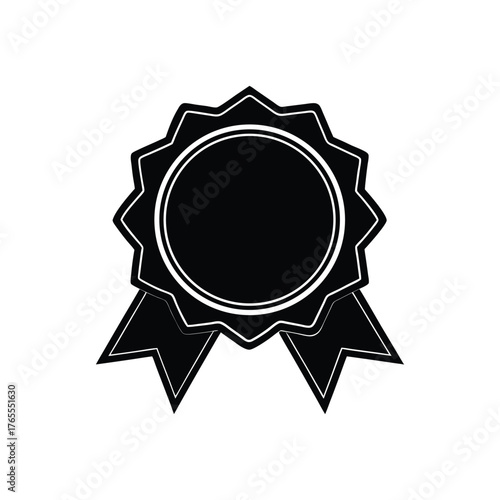 Black Silhouette Award Ribbon With Circle And Ribbons On White Background rosette medal