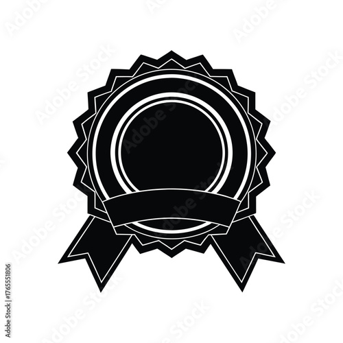 Black Silhouette Award Ribbon With Circle Banner And Ribbons On White Background rosette medal