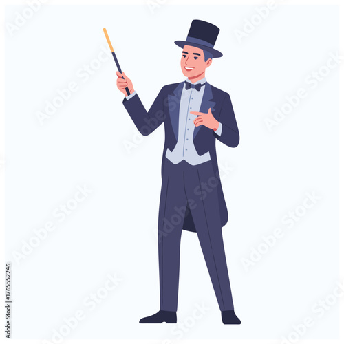 Vector illustration of a charismatic male magician performing.