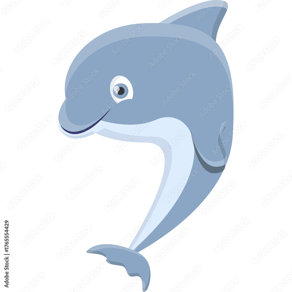 Fototapeta premium Cartoon Style Blue Dolphin Illustration With Transparent Background And White Eyes Smiling Playfully