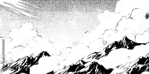 Dynamic cloud vortex in black and white anime style for creative designs