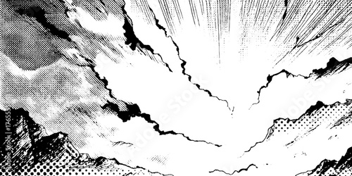 Dynamic black and white manga explosion scene with energetic comic effect