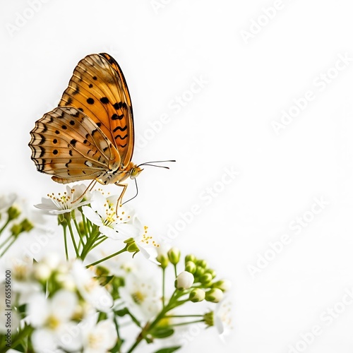 Butterfly on White Flowers - A Delicate Moment in Nature.
