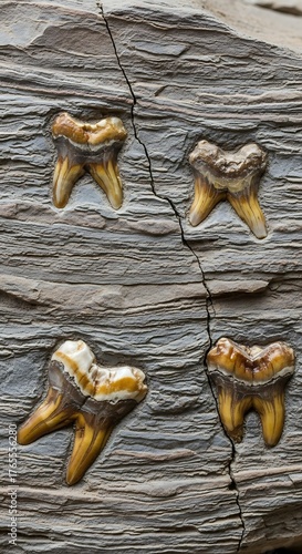 Fossilized Teeth Embedded in Rock Matrix - A Glimpse into Prehistoric Dentistry.