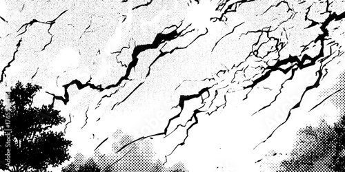 Dynamic electric surge in black and white anime manga style for comic design