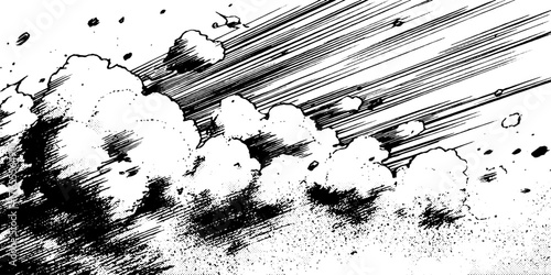 Dynamic black and white manga style illustration of falling debris for comic design