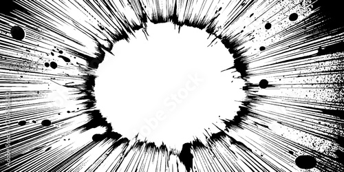Dynamic black and white manga illustration of glowing circle with speed effect