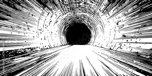 Dynamic black and white anime manga style glowing tunnel effect for comic design