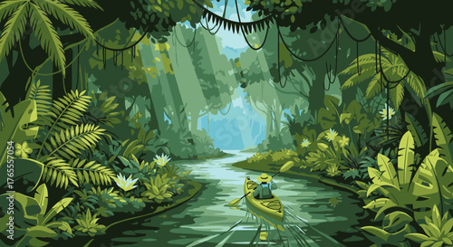 Kayaking Adventure Through a Lush Green Jungle River