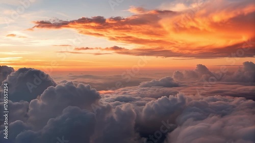 Sunset cloudscape sky horizon orange light atmospheric aerial golden cloud sunset sky soft dramatic aerial view warm light panoramic sunset fluffy