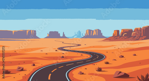Winding Desert Highway Through Monument Valley Landscape