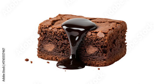 Delicious chocolate lava cake with molten chocolate sauce dripping down the sides isolated on transparent background