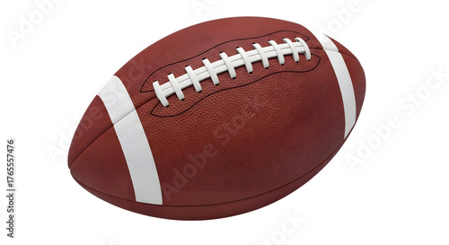A classic brown leather american football with white laces and stripes isolated on transparent background