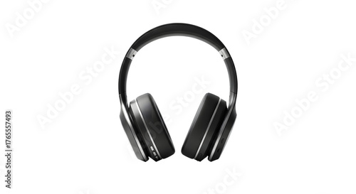 Modern black over ear headphones with a sleek design isolated on transparent background