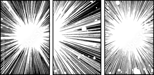 Dramatic comic template with radial burst backgrounds for dynamic designs