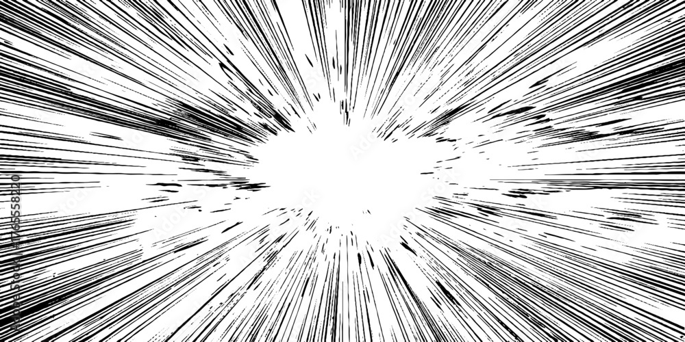 Fototapeta premium Dynamic black and white manga burst background for comic design and animation projects