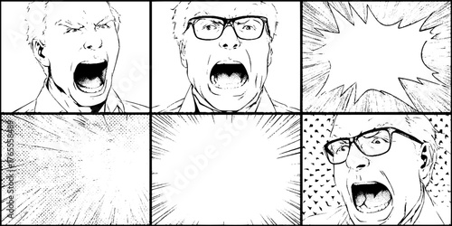 Black and white manga emotion frames for comic design and layout inspiration