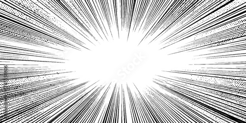 Dynamic black and white manga energy burst with smooth halftone effect for comic layout design