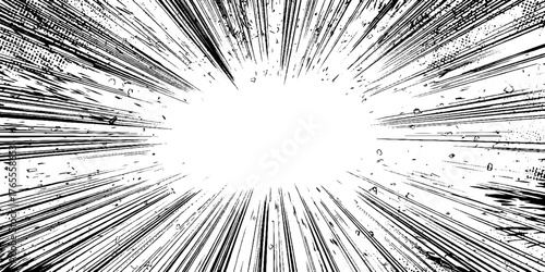 Dynamic explosion burst with radial speed lines in manga art style