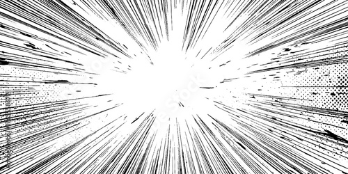 Dynamic manga explosion with radial speed lines for comic and anime design