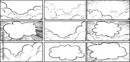 Dynamic black and white manga page layout with comic effect for creative design