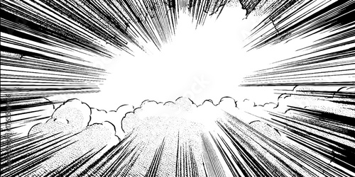 Black and white manga radial burst background for dynamic effects and comic design