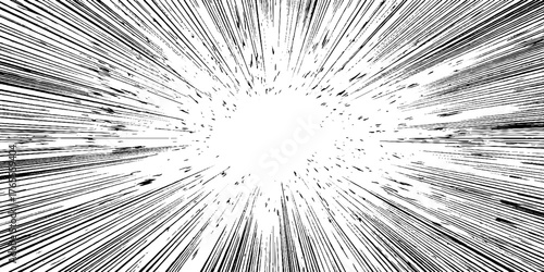 Dynamic comic burst with motion lines and halftone shading for manga and anime design