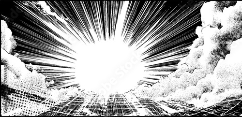 Dynamic energy vortex tunnel with radiating speed lines for comic design