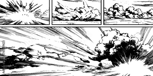 Dynamic comic sequence depicting explosive shockwave and burst for print design