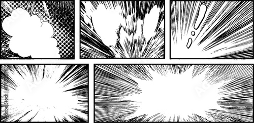 Dynamic comic storyboard template with explosive speed effects for manga and anime layouts