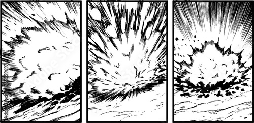 Dynamic energy burst in comic storyboard panels for graphic novel design