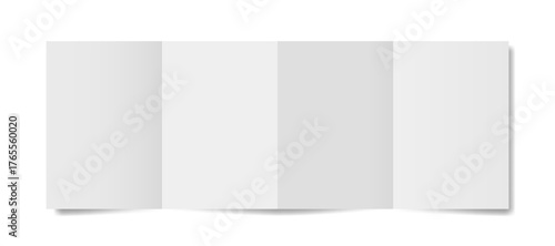 Four panel accordion fold. White folded paper sheet. Double gate fold. A4 format brochure