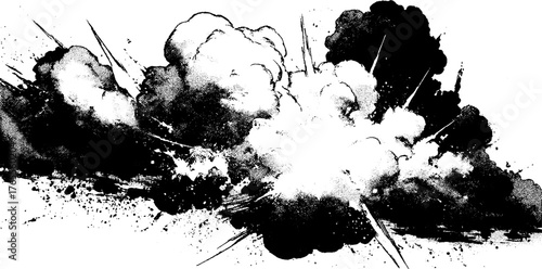 Dramatic manga explosion cloud in high contrast black and white for comic design