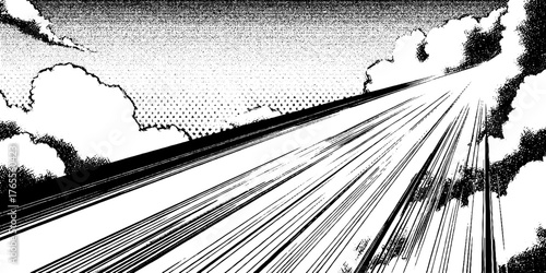 Dynamic manga acceleration with motion streaks and clouds for pop art design